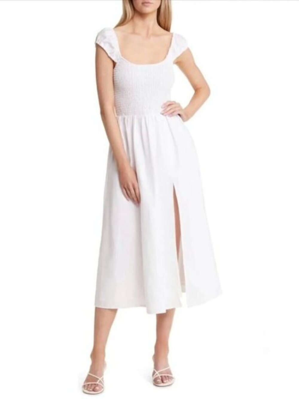 Reformation Tavi Smocked Linen Dress